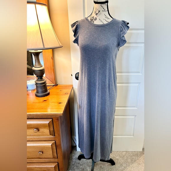 SUNDRY by ANTHROPOLOGY Heathered Blue Ruffle Shoulder Weekend Midi Dress Sz XS - Picture 12 of 12